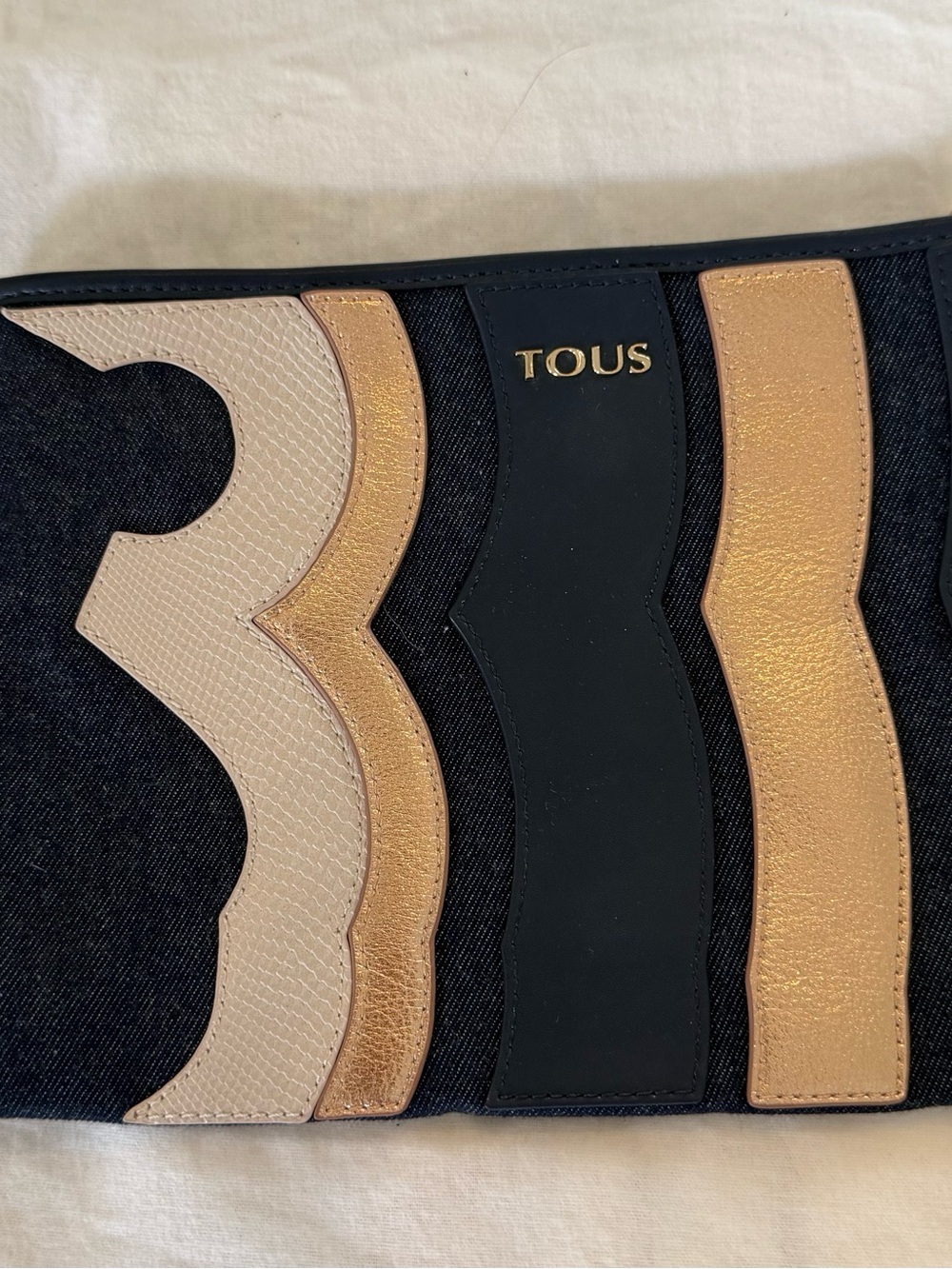 TOUS Dark blue Clutch with Gold and Cream Wave Panels